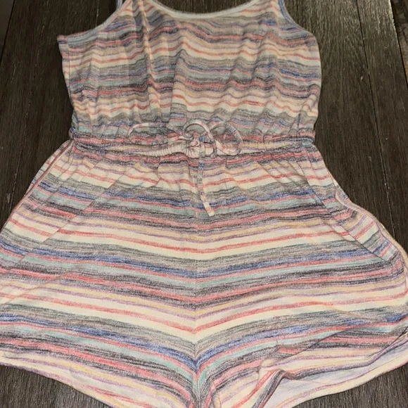 Multi colored striped vintage 70s 80s romper boho L read beach pool retro mod - Picture 4 of 7